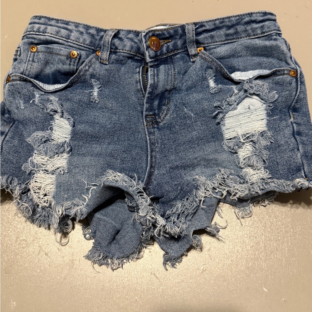 Almost Famous Blue Distressed Jean Shorts